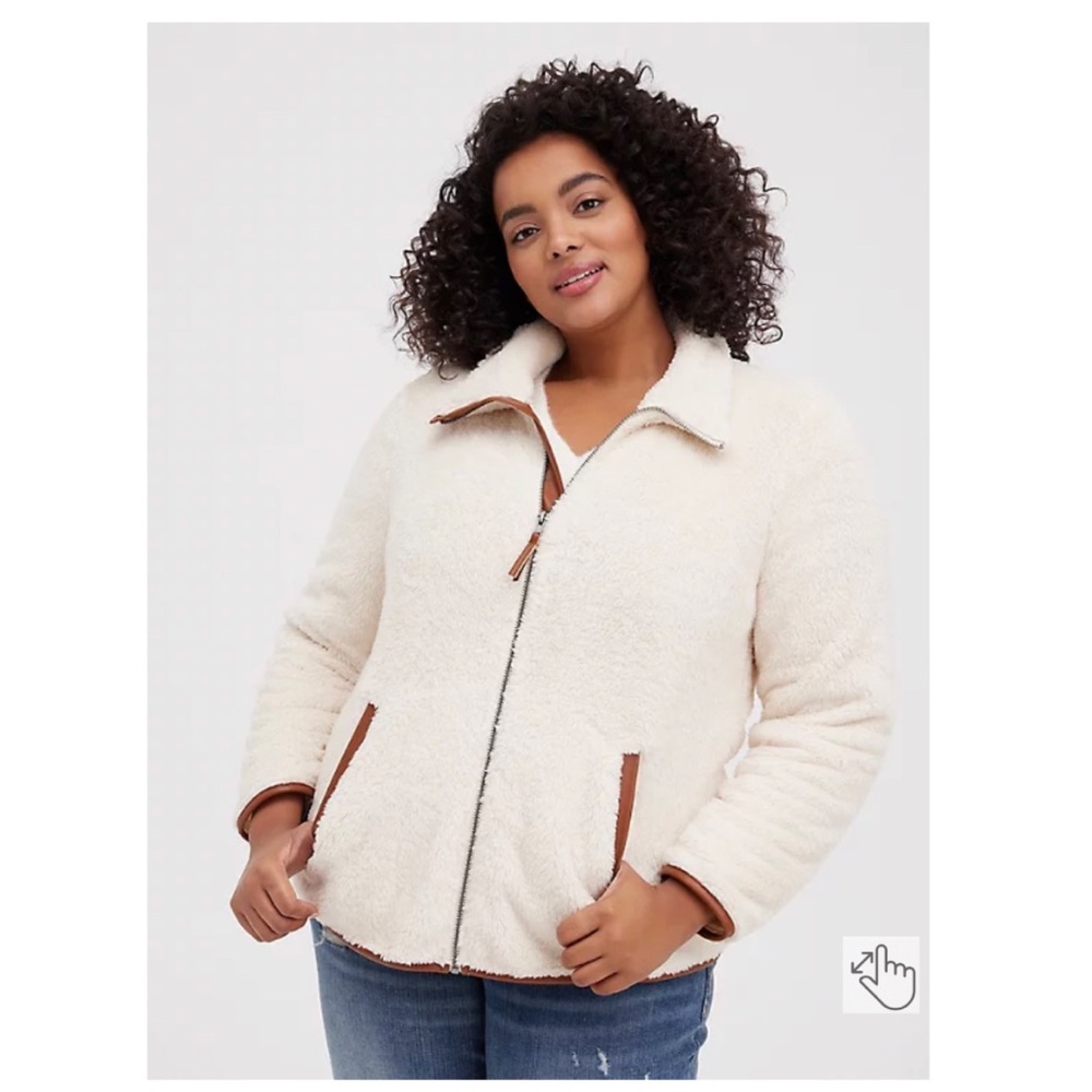NEW Torrid 2 Zip Front Jacket - Faux Shearling Contrast Trim Ivory - Picture 3 of 10